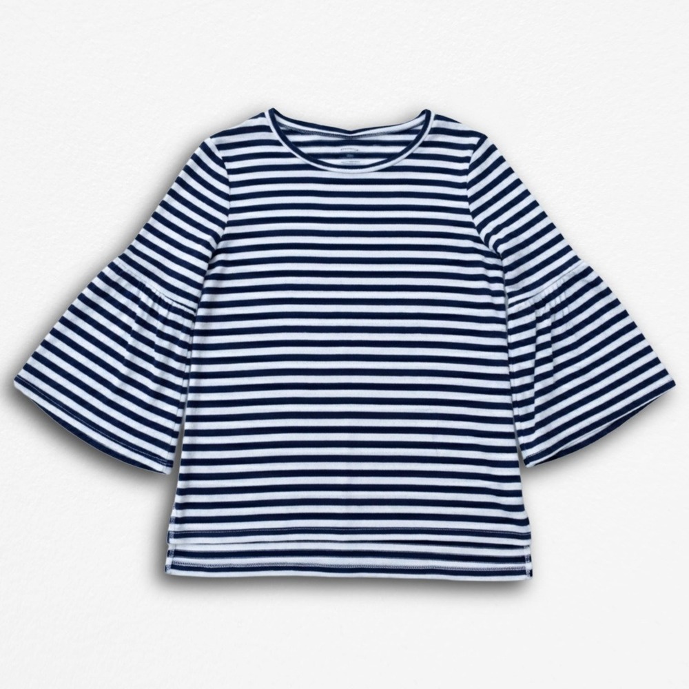 Art Class Girls Navy White Striped Bell Sleeve Knit Top Size L 10-12